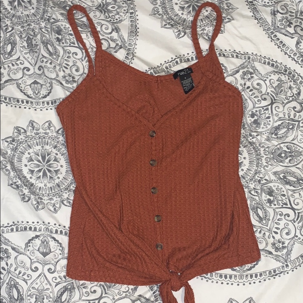 Orange Tie Front Tank Top